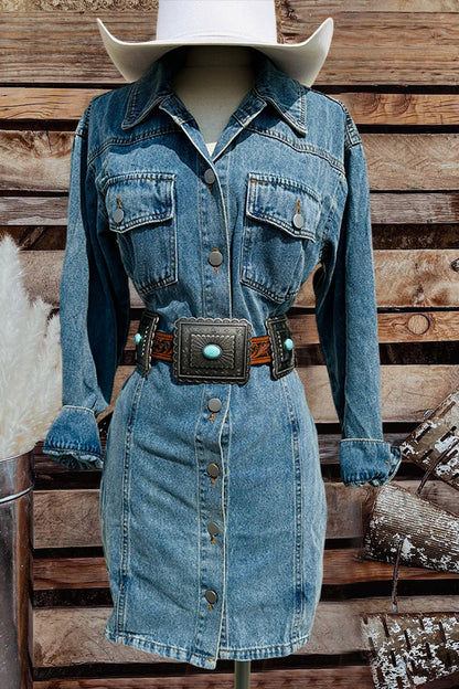 Vintage Washed Breasted Denim Dress-0520