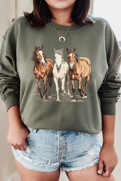 Three Horses Western Graphic Sweatshirt choice of colors