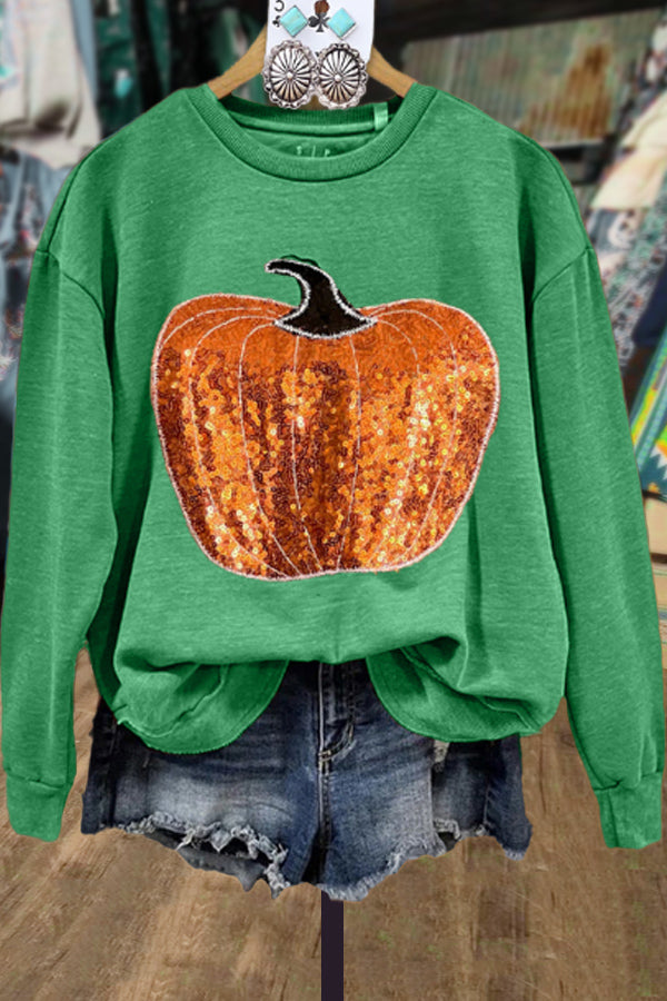 Sequin Pumpkin Long Sleeve Sweatshirt