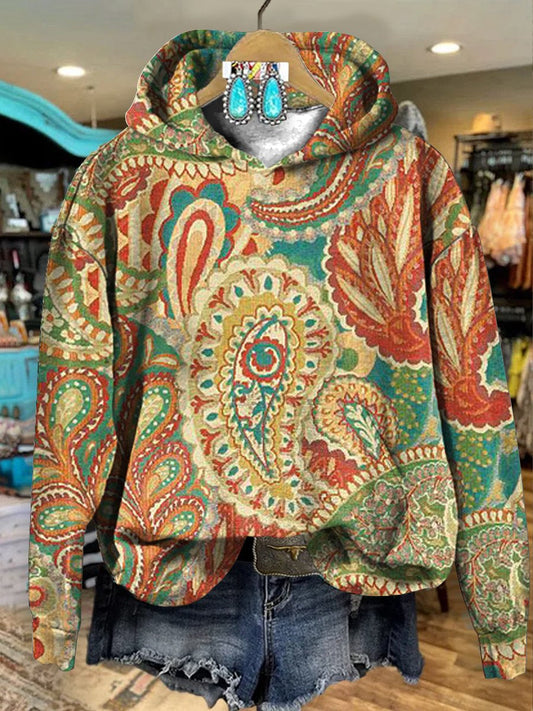 Vintage Paisley Cashew Flower Art Print Casual Hoodie Sweatshirt