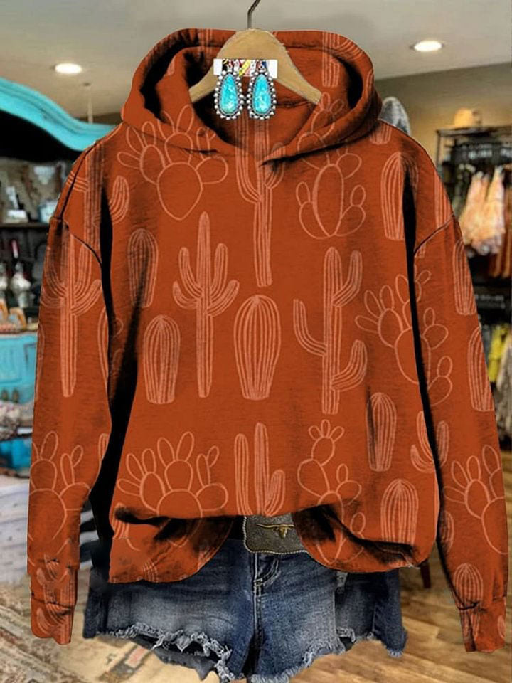 Vintage Western Cactus Print Cozy Plush Sweatshirt