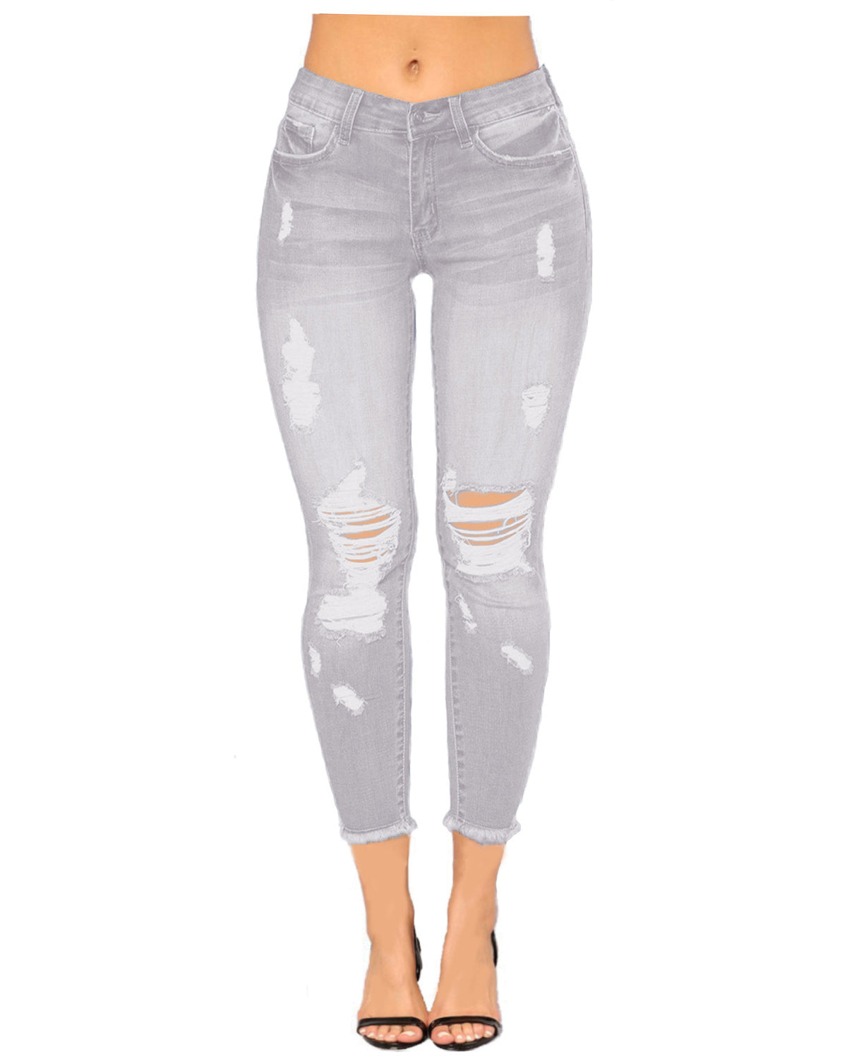 Women's Ripped Denim Cropped Pants