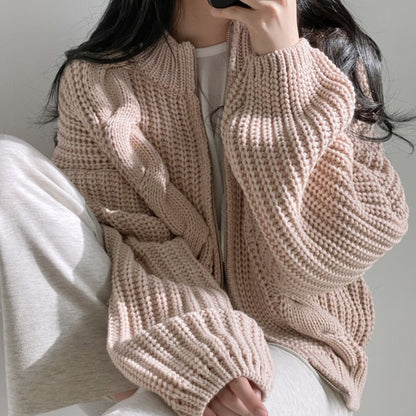 Vintage Chunky Knit Cardigan Zippered Cable Sweater