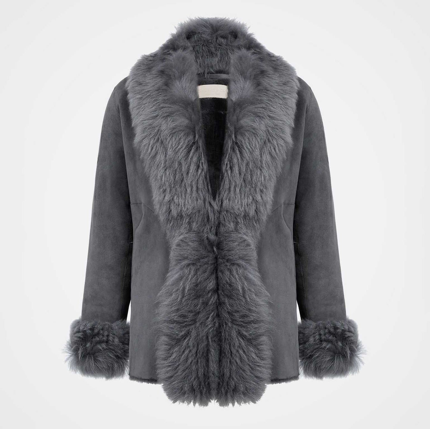 Women's Vintage Suede Fleece Fur Lapel Shearling Coat Sherpa Lined Jacket