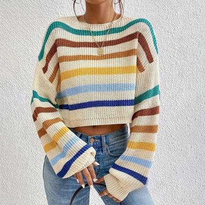 Amelia Striped Knit Cropped Sweater