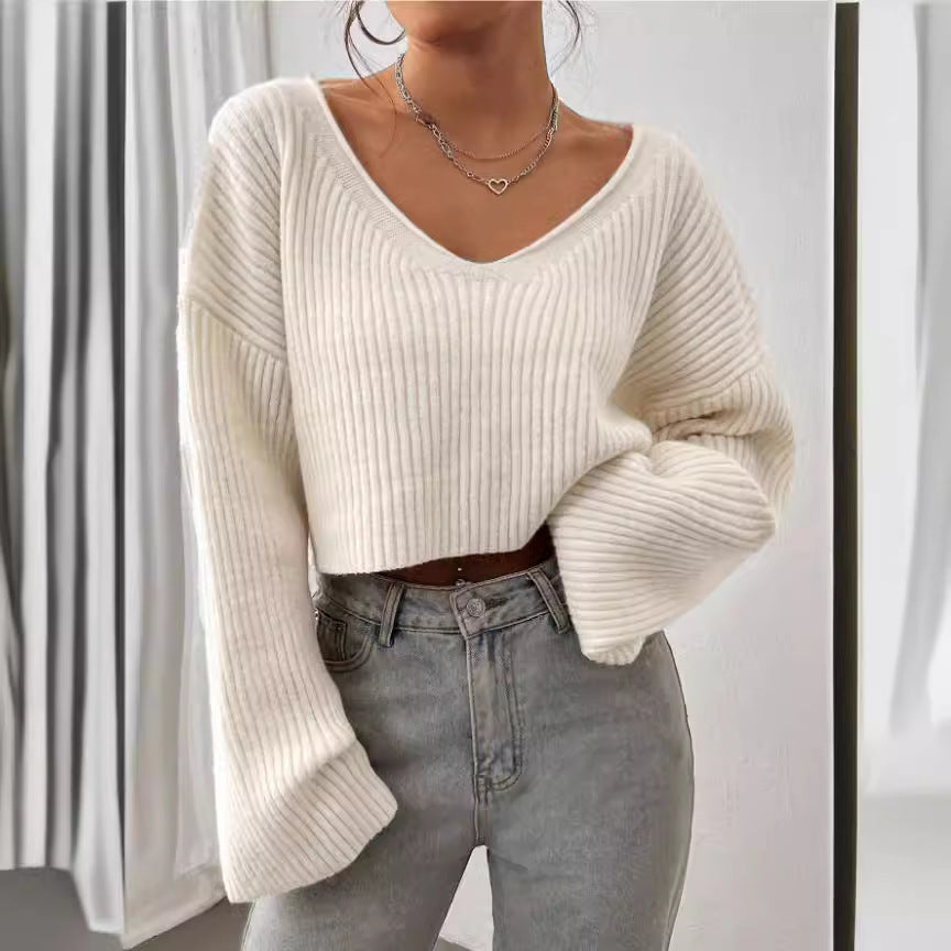 Clara V-Neck Ribbed Knit Sweater