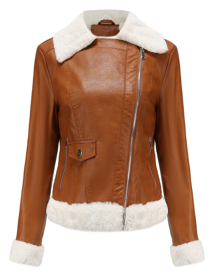 Glamorous Leather Jacket With Faux Shearling Lining