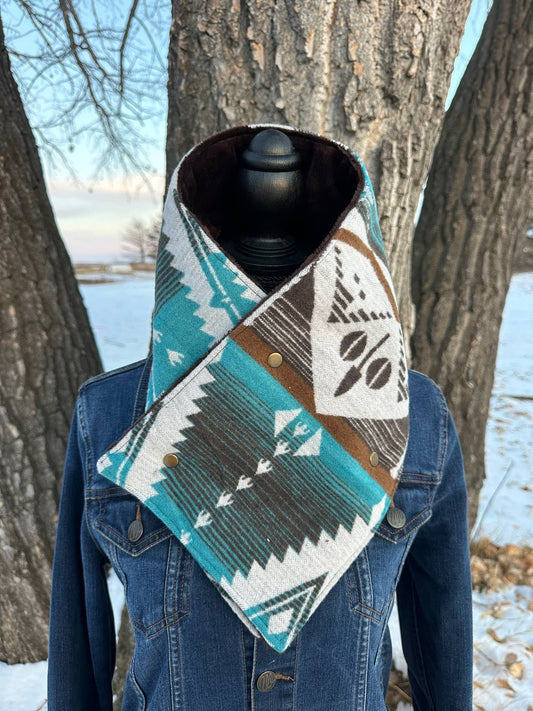 Women's Western Blue Aztec Warm Neck Hood