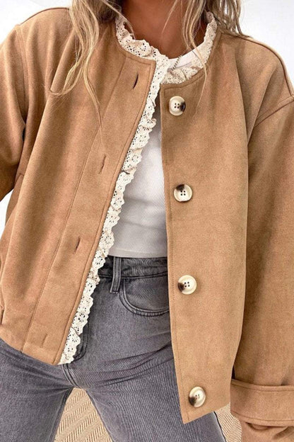 Women's Casual Lace Patchwork Pocket Jacket