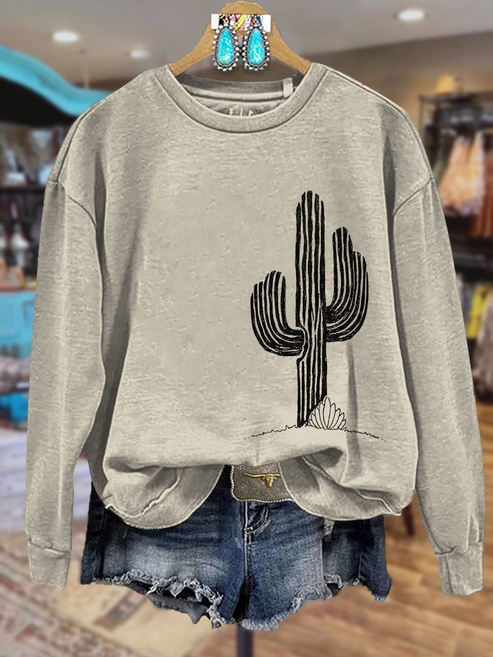 Cactus Print Casual Sweatshirt