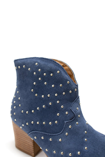 Twilight Studded Heeled Ankle Boot in Denim