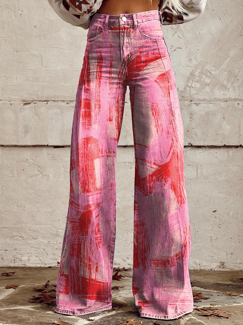 Women's Vintage Abstract Art Print Wide Leg Pants