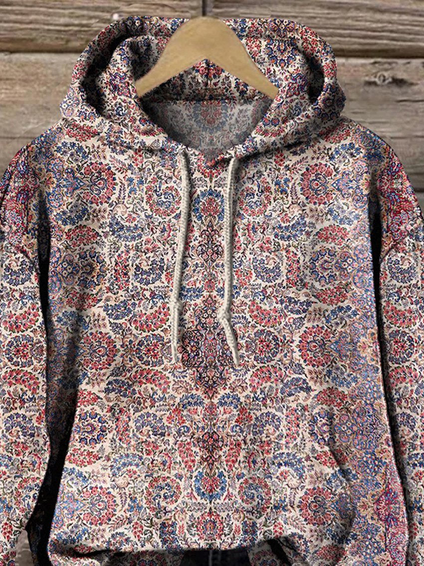 Retro Ethnic Pattern Printed Casual Hoodie Sweatshirt