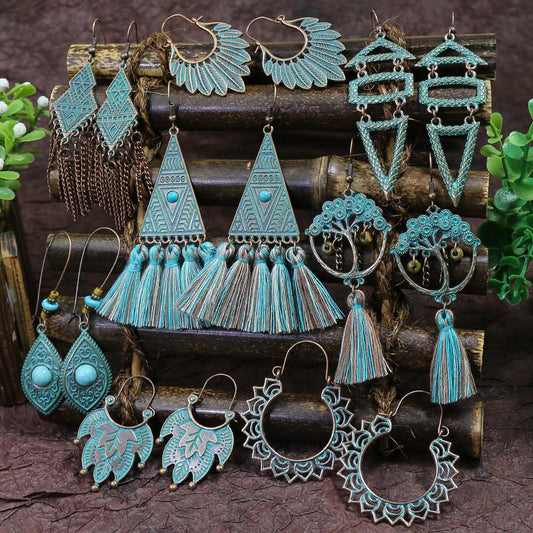 Bohemian Retro Tassel Antique Distressed Geometric Alloy Earrings