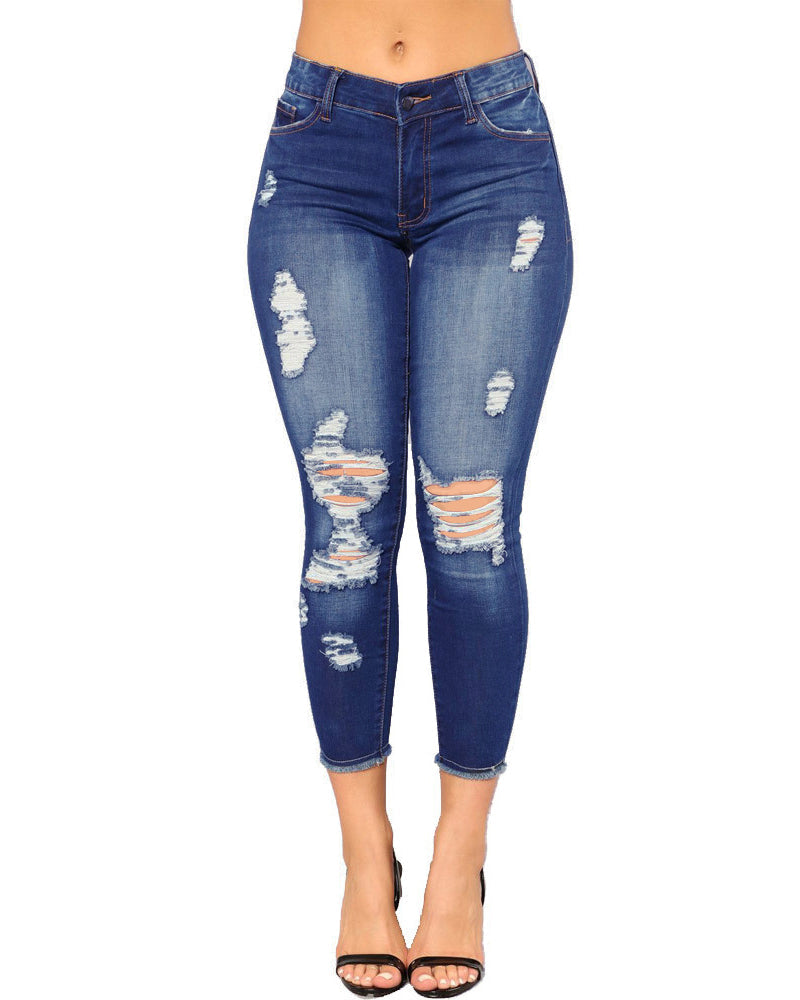 Women's Ripped Denim Cropped Pants