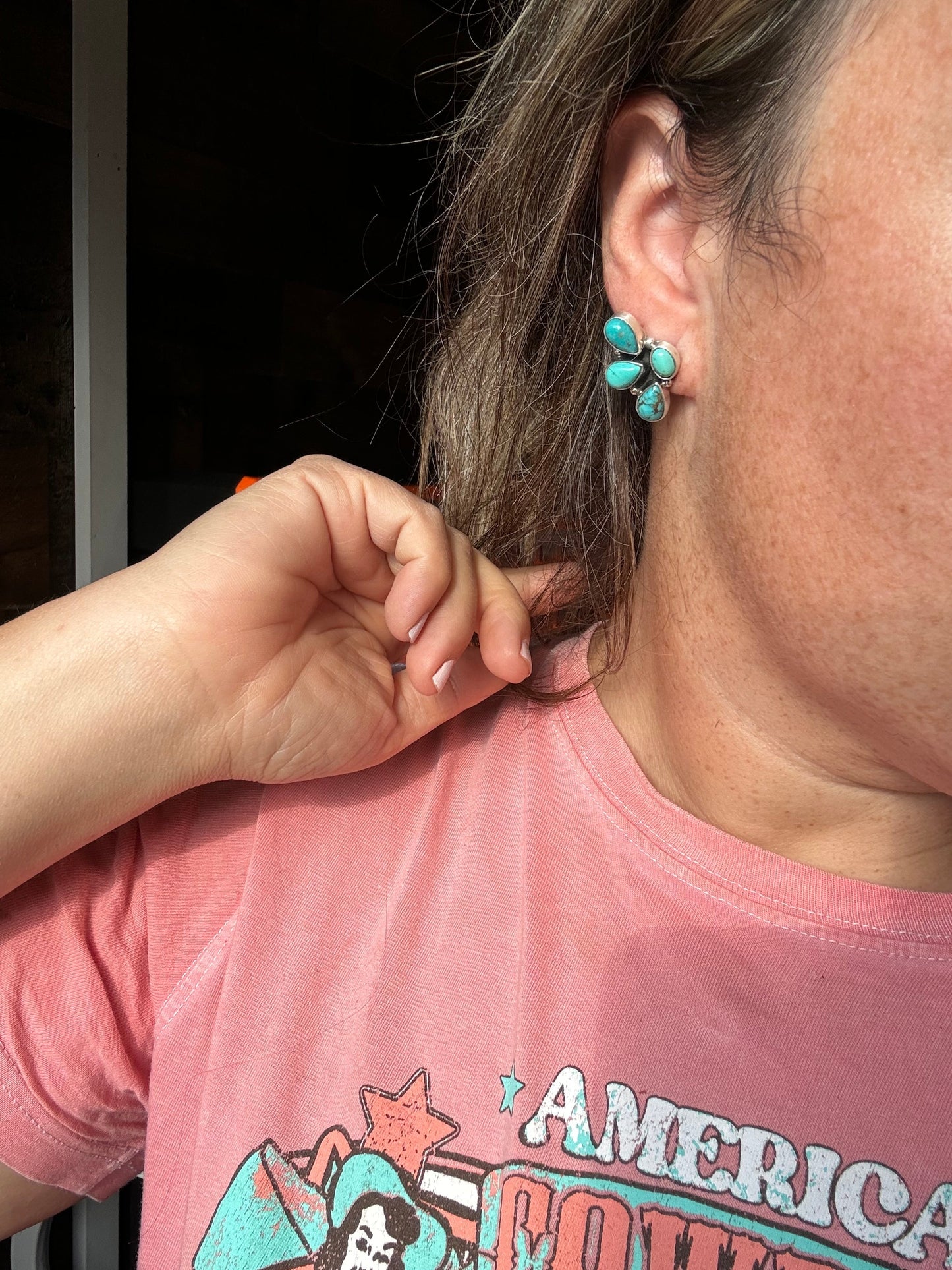 Stud 3 teardrop Kingman Turquoise Earrings