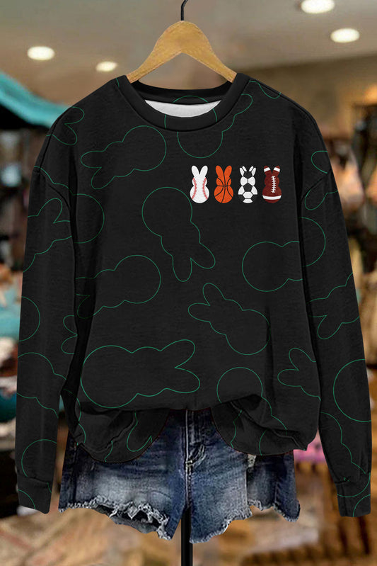 Fun Easter Sports Ball Bunny Print Sweatshirt