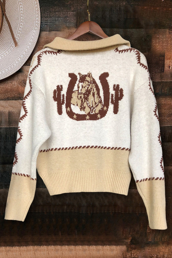 Soft Western Horse Print Quarter Zip Pullover