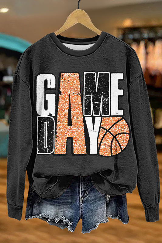 Chic Gameday Basketball Print Sweatshirt