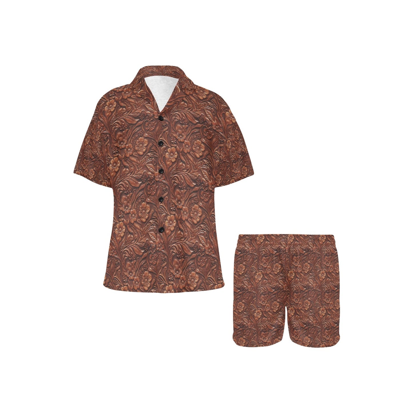 Leather Floral Print Women's Pajama Set