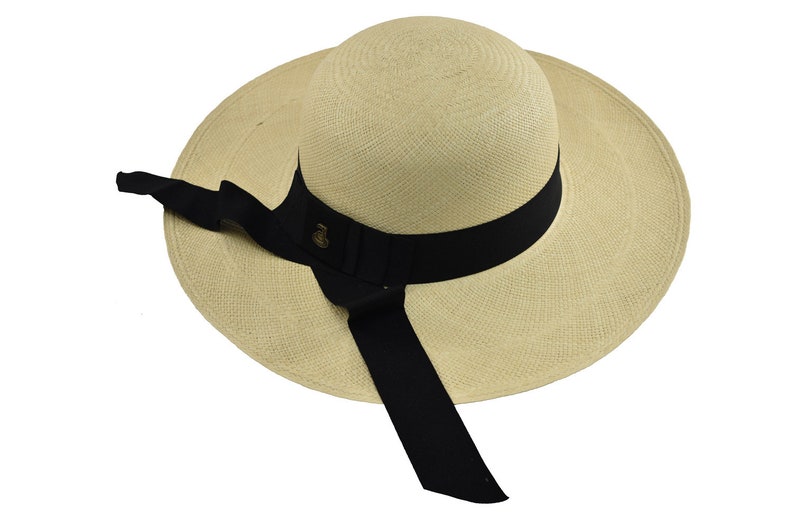 Classy Wide Brim Natural | Black Band | Genuine Panama Hat | Toquilla Straw | Handwoven in Ecuador - EA - HatBox Included