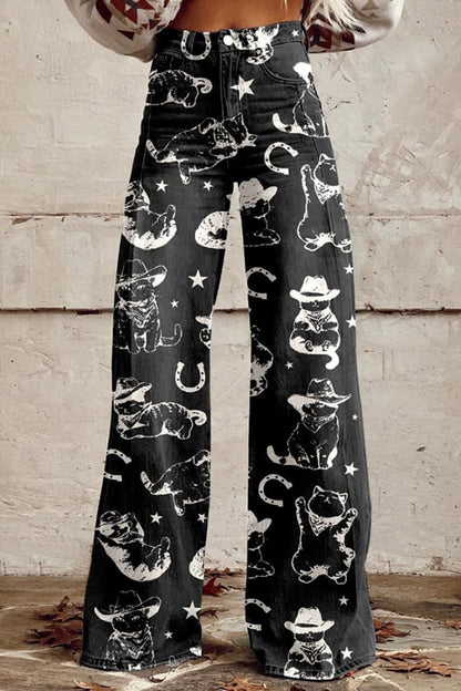 Cowboy Cats And Kittens Western Print Wide Leg Pants