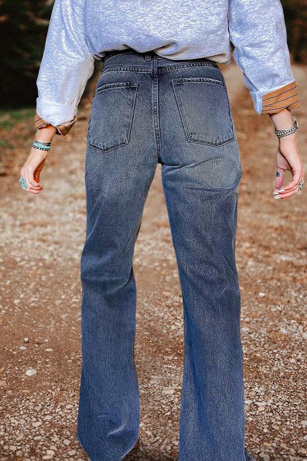 Vintage Washed Ripped Wide Leg Jeans