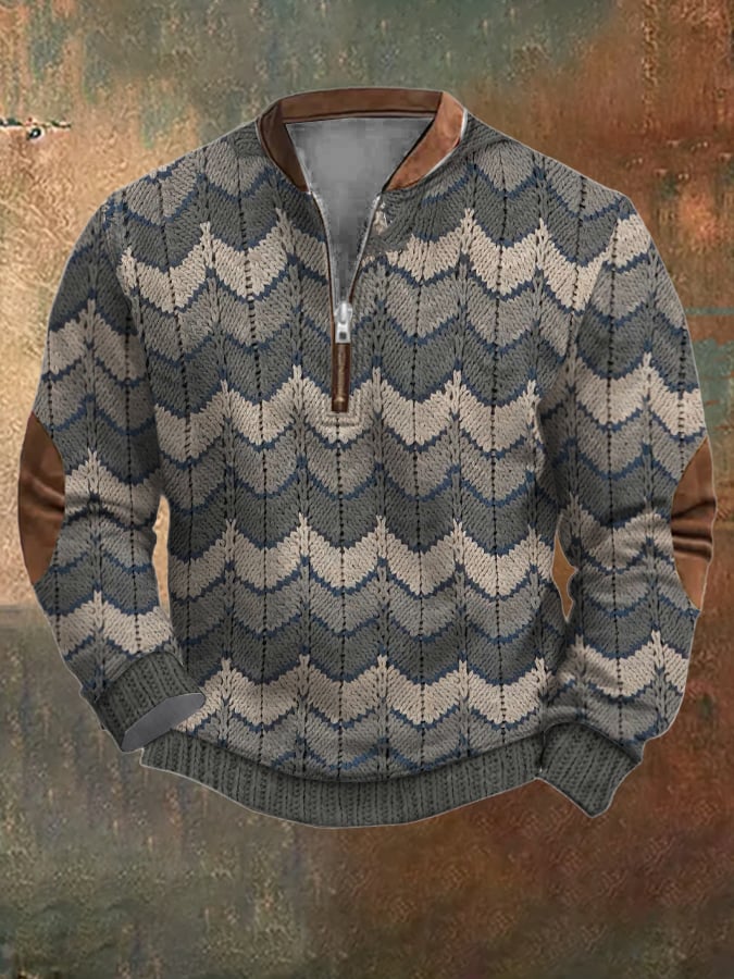 Men's Vintage Printed Casual Zipper Sweatshirt