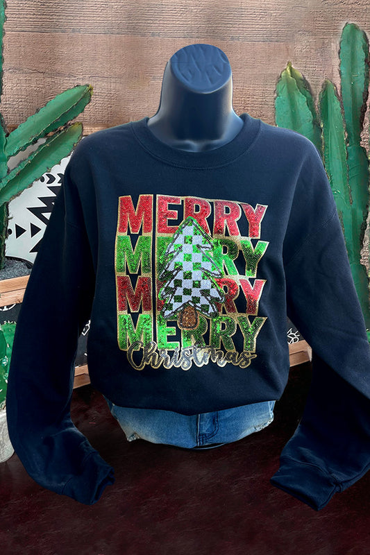 Merry Merry Sequin Patch Print Sweatshirt