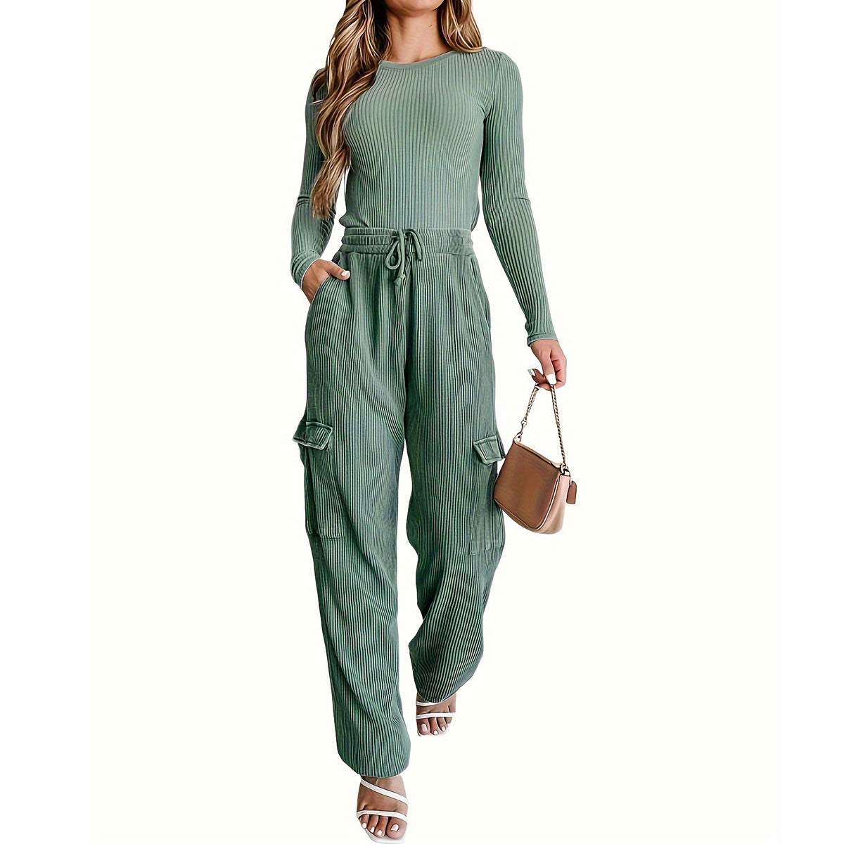 Women's Loose Elastic Waist Corduroy Legged Casual Trousers