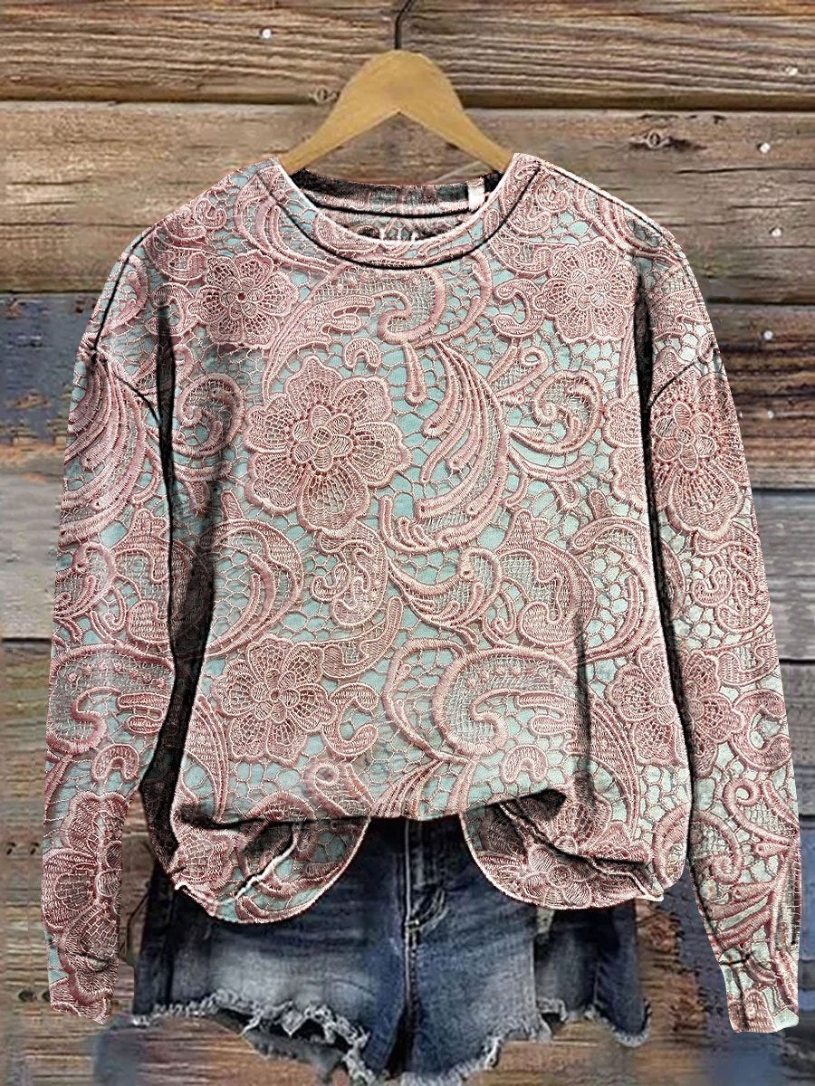 Lace Flower Art Print Sweatshirt