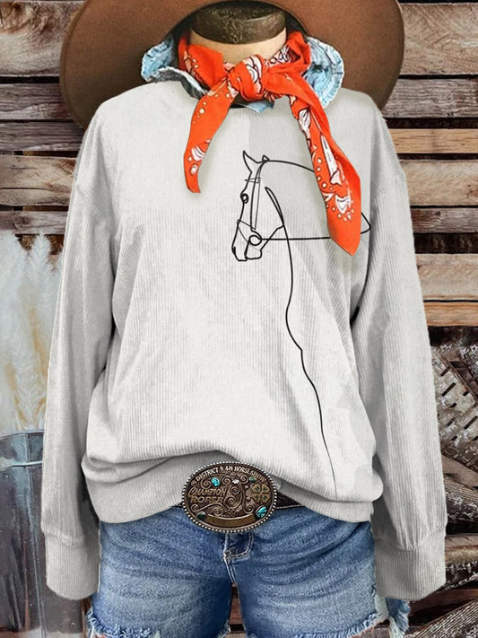 Women's Horse Art Print Casual Corduroy Sweatshirt