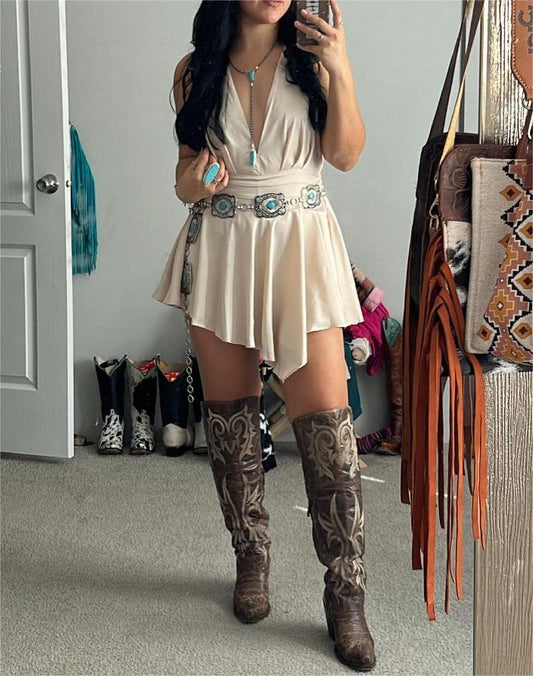 Sexy White V-neck Vest Mini Dress