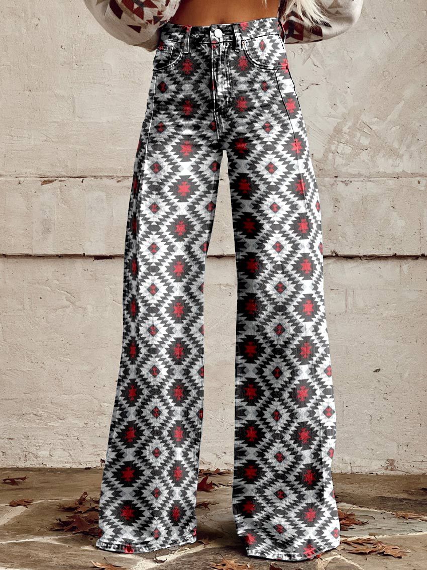 Women's Aztac Geometry Print Casual Wide Leg Pants