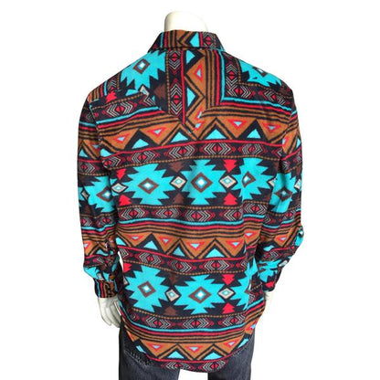 Men's Native Pattern Fleece Western Shirt in Brown & Turquoise