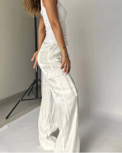 Loose Mercerized Pants Wide Leg