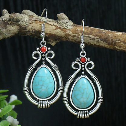 Women's Bohemian Geometric Metal Turquoise Earrings