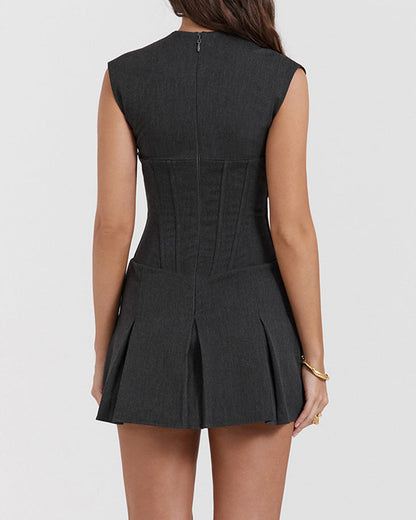 V-Neck Pleated Blazer Dress