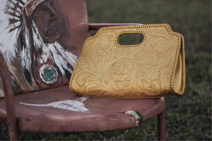 Floral Tooled Leather Clutch - Choice of Colors