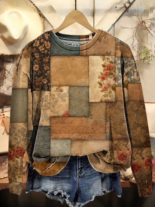 Retro Flower Collage Art Casual Sweatshirt