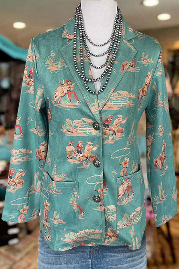 Western Cowboy Print Blazer