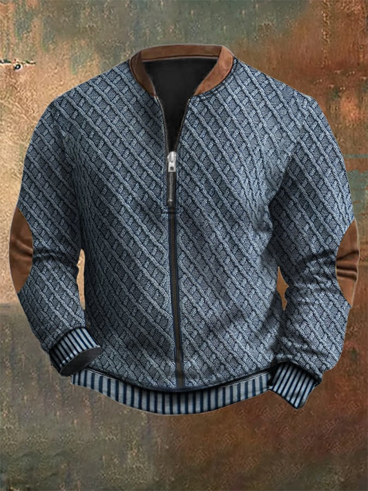 Men's Vintage Knit Print Zip-Up Sweatshirt