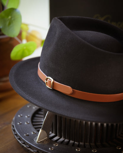 Bespoke Handmade Fedora - Leather hat band-Black