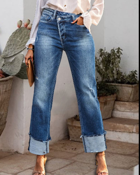 Vintage High Waist Washed Straight Jeans