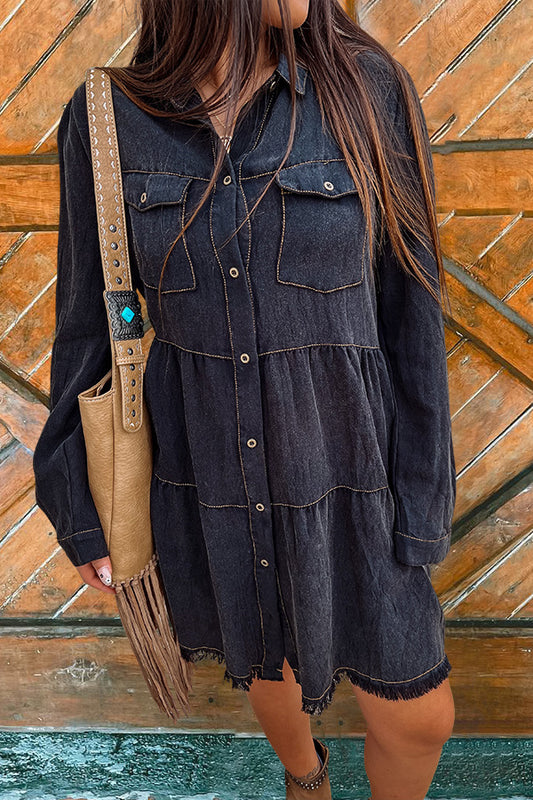 Casual Fringed Denim Dress