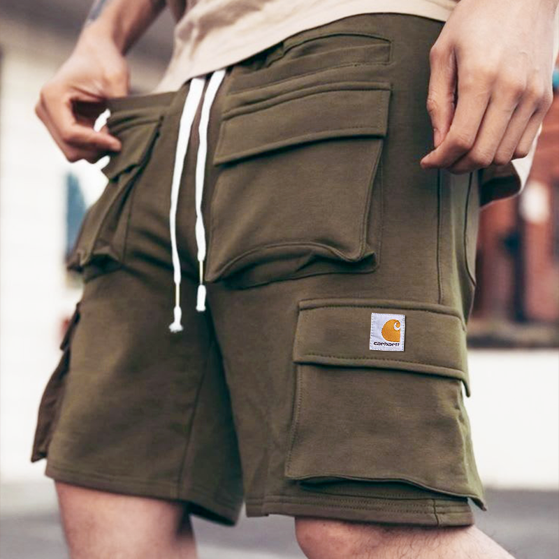 Men's Military Green Utility Cargo Shorts With Drawstring Waist