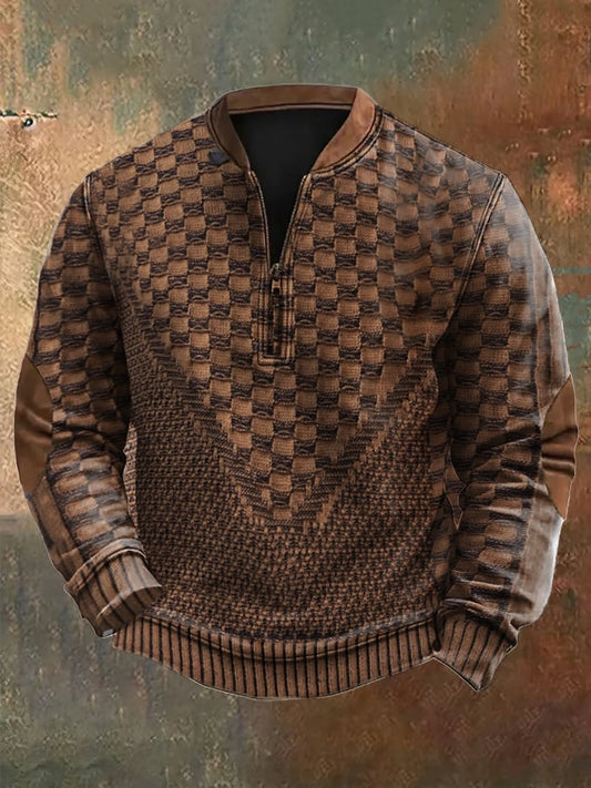 Men's Vintage Knit Print Zip-Up Sweatshirt