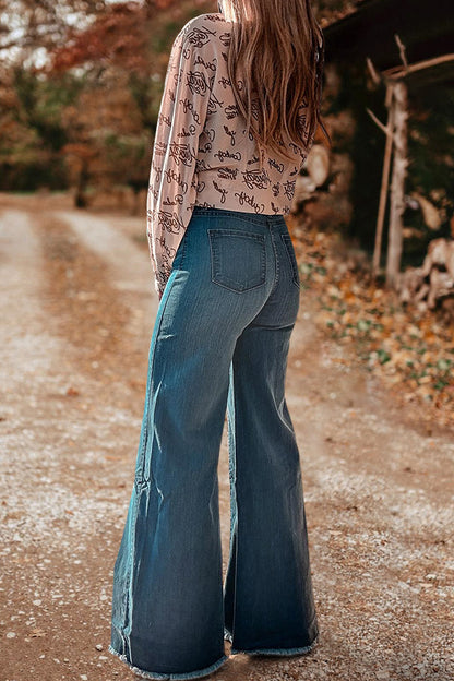 Vintage Washed Wide Leg High Rise Jeans