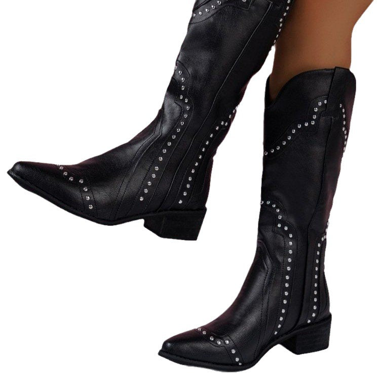 Women's Embroidered Denim High Pointed Western Boots