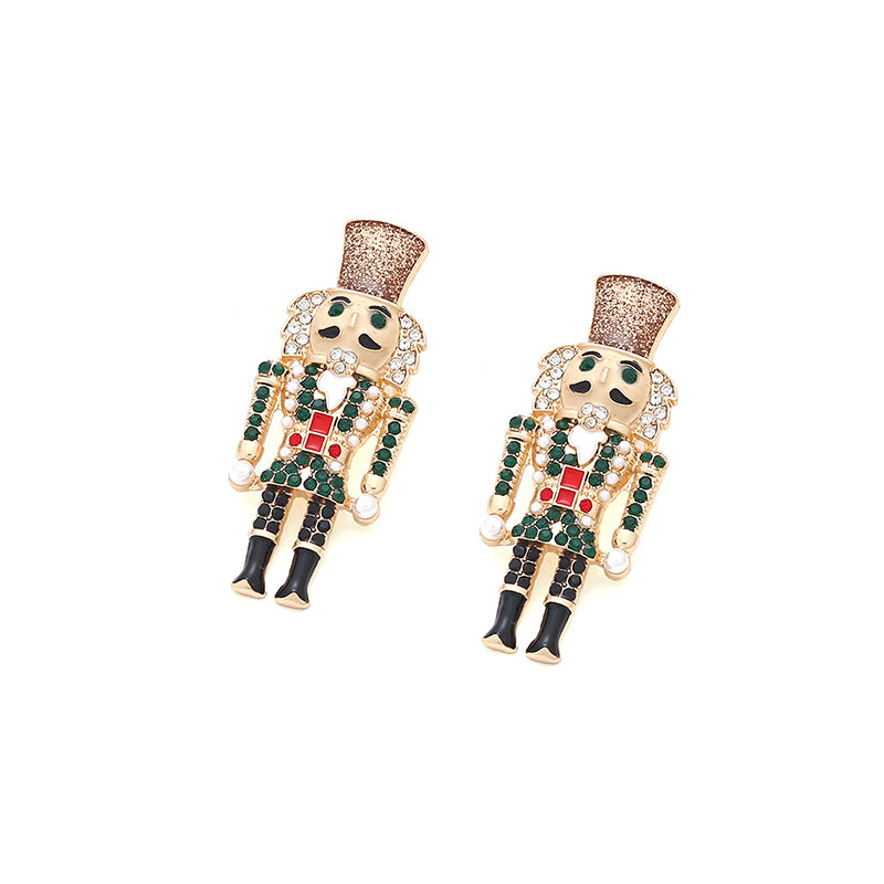 Christmas Nutcracker Soldier Rhinestone Earrings